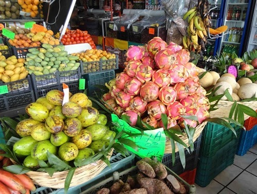 Pitahaya (Dragon Fruit) at market in Mexico