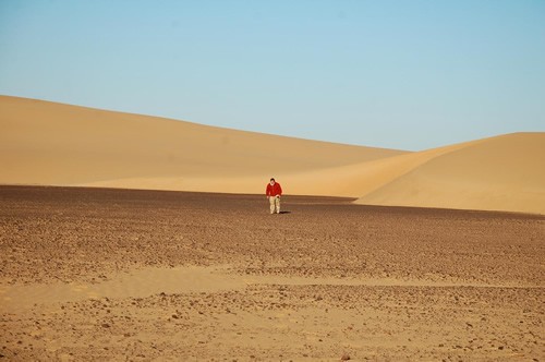 In search of flint stones in the desert.