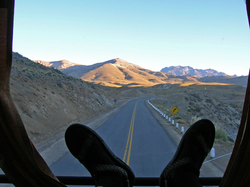 View from back of truck when traveling overland in Argentina