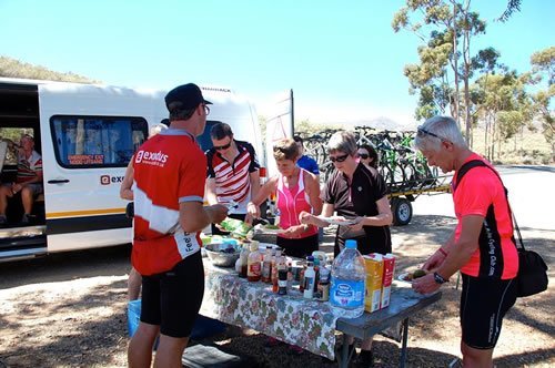 Roadside meal prepared by tour leaders