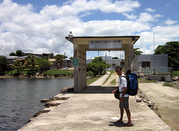 Author packing light with his backpack for the border of Belize.