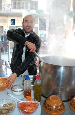 Vendor selling lablebi in Tunis.