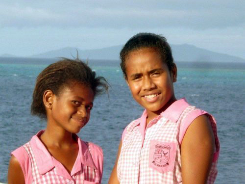 Fijian girls on the way to school.
