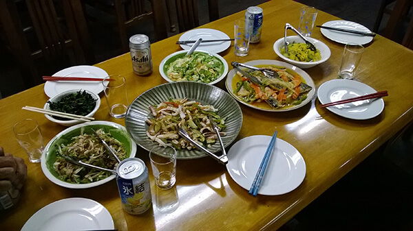 Vegetarian meal and beer.