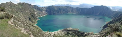 Laguna Quilotoa is a volcanic crater lake at over 12,000 feet in elevation.