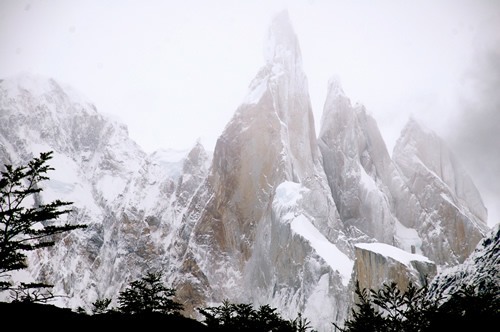 The Fizt Roy mountain spires visible in the Argentinean part of Patagonia.
