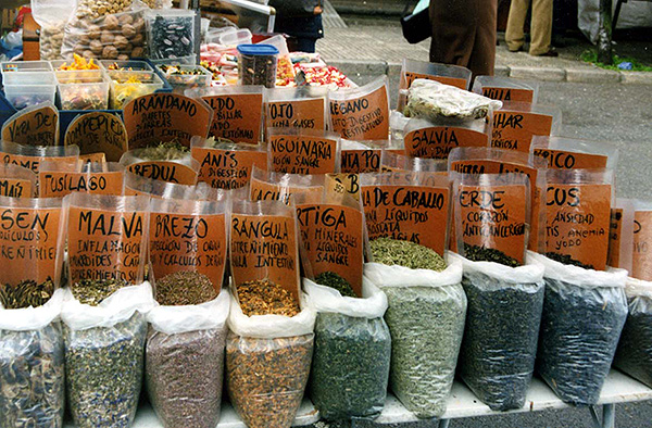 Medicinal Herbs at Ribadesella market in Spain.