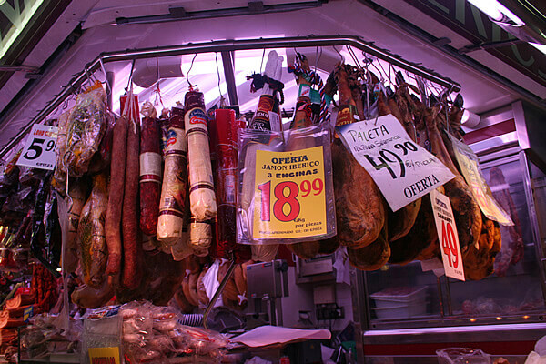 Sausages and hams at Santa Caterina market