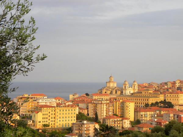 View of the beautiful town of Imperia, Italy by the sea.