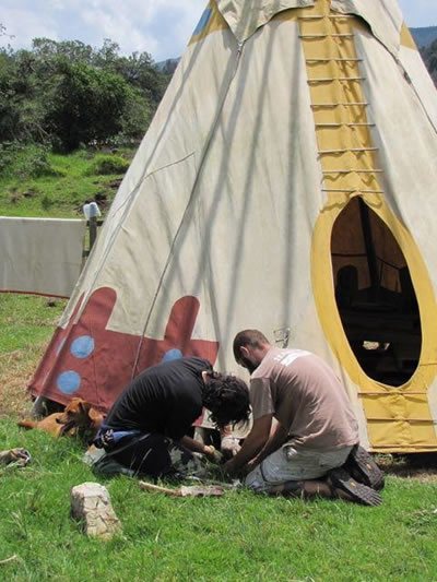 Work erecting a tipi