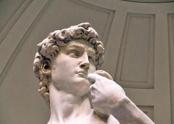 A view of Michelangelo's David at Accademia Gallery of Florence.