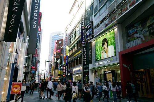 Downtown Seoul street, in South Korea.
