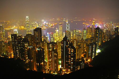 Hong Kong seen from a hill peak.