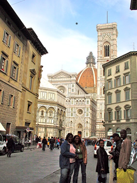 Author with friends at Piazza del Duomo in Florence.