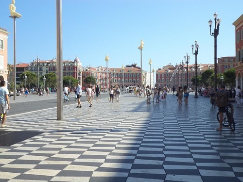 Nice's famed huge Place Massena, with its black and white tiles.